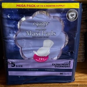 Equate overnight maxi pads size 5 (36 pads) brand new